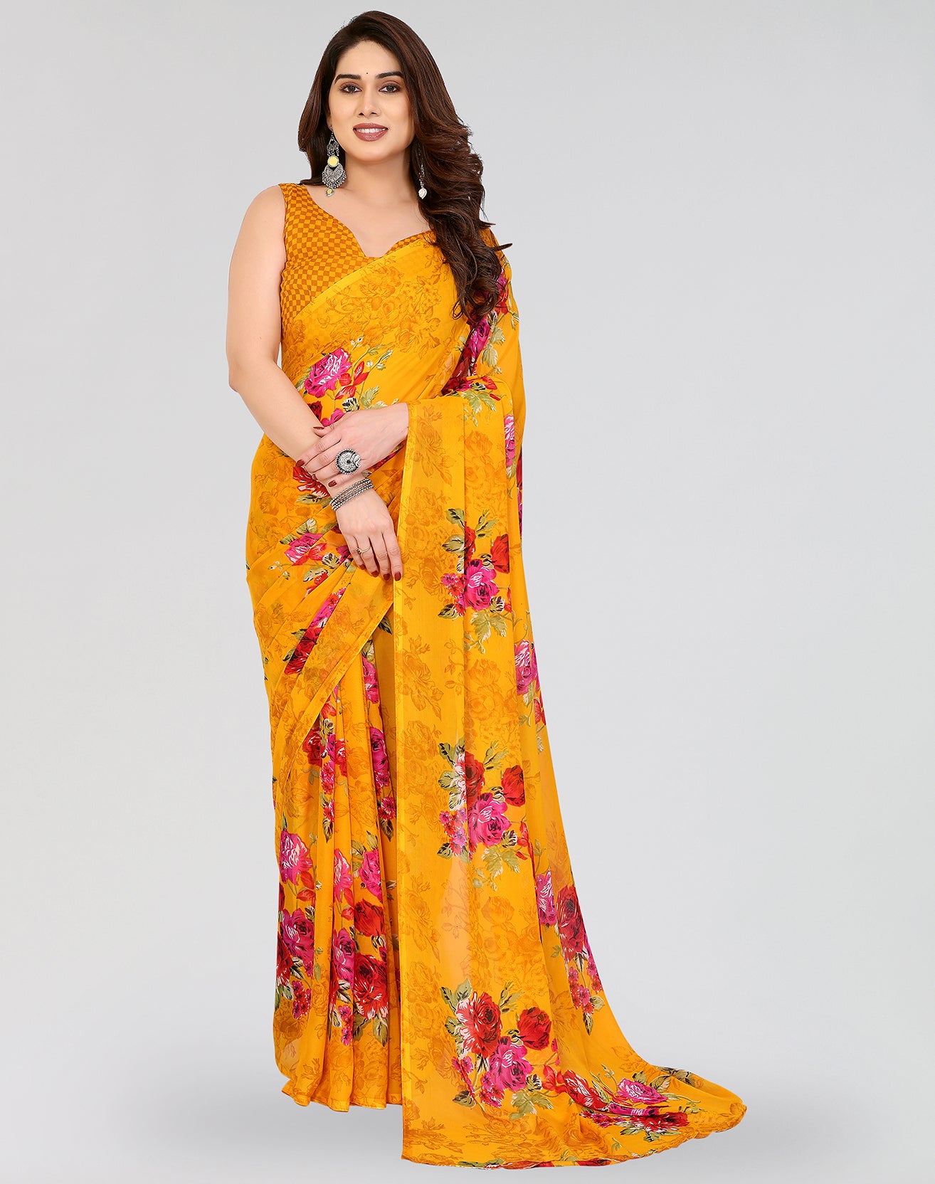 TARSHIKA YELLOW PRINTED GEORGETTE SAREE