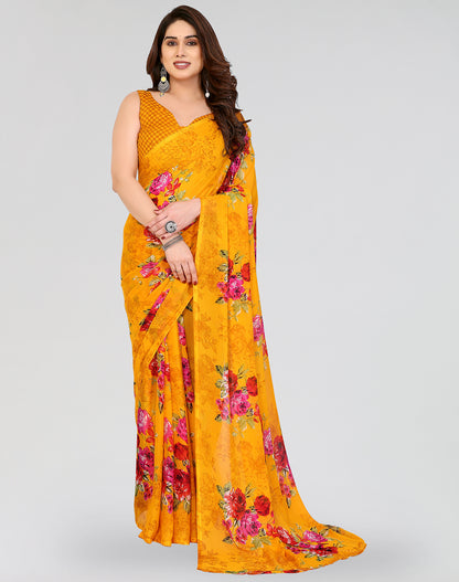 TARSHIKA YELLOW PRINTED GEORGETTE SAREE