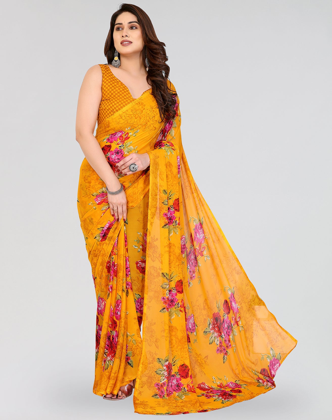 TARSHIKA YELLOW PRINTED GEORGETTE SAREE