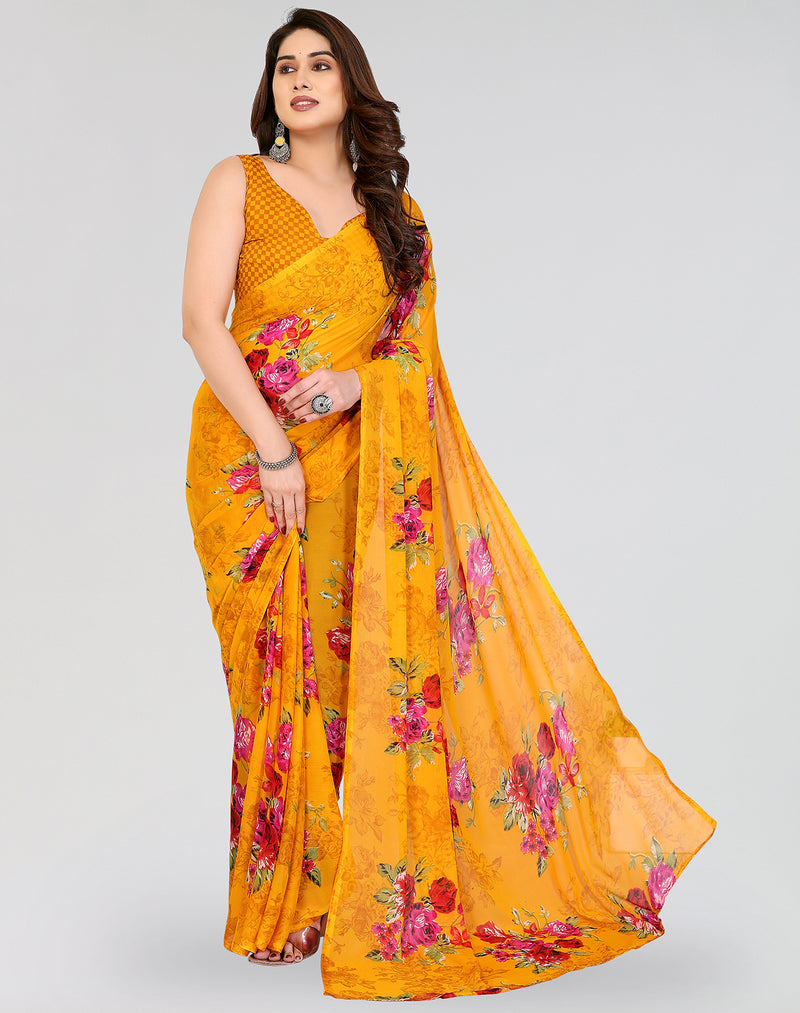 TARSHIKA YELLOW PRINTED GEORGETTE SAREE