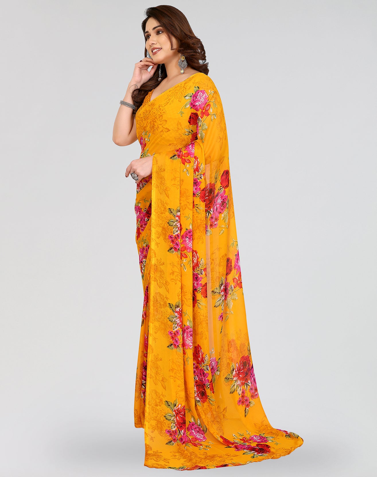 TARSHIKA YELLOW PRINTED GEORGETTE SAREE
