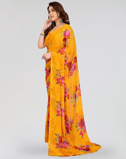 TARSHIKA YELLOW PRINTED GEORGETTE SAREE