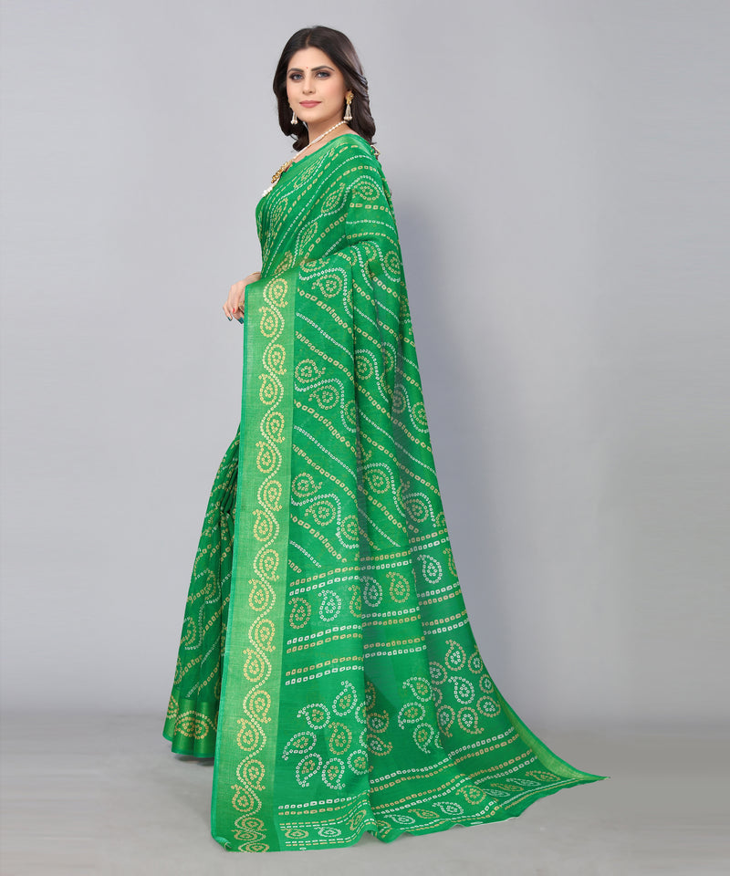 TARSHIKA GREEN LINEN JARI FLORAL PRINTED SAREE
