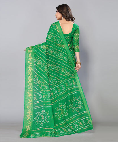 TARSHIKA GREEN LINEN JARI FLORAL PRINTED SAREE