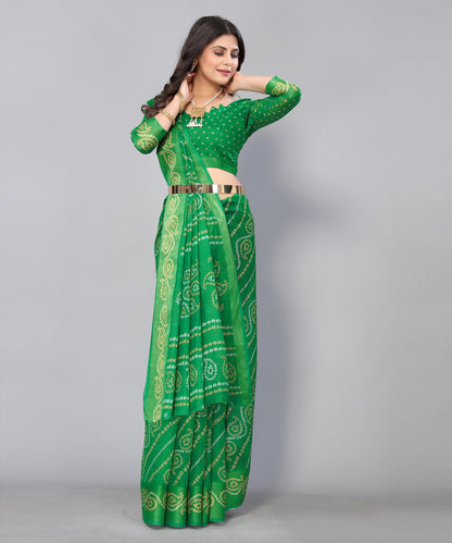 TARSHIKA GREEN LINEN JARI FLORAL PRINTED SAREE