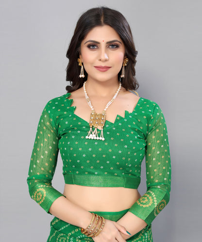TARSHIKA GREEN LINEN JARI FLORAL PRINTED SAREE