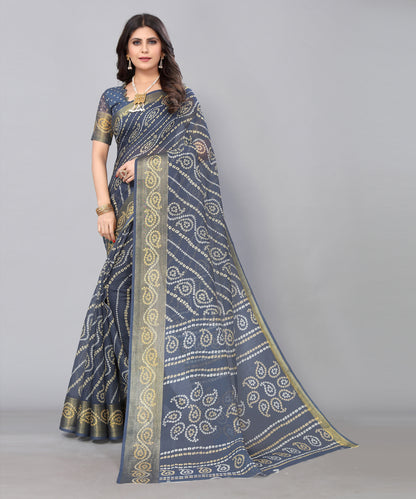 TARSHIKA GREY LINEN JARI FLORAL PRINTED SAREE