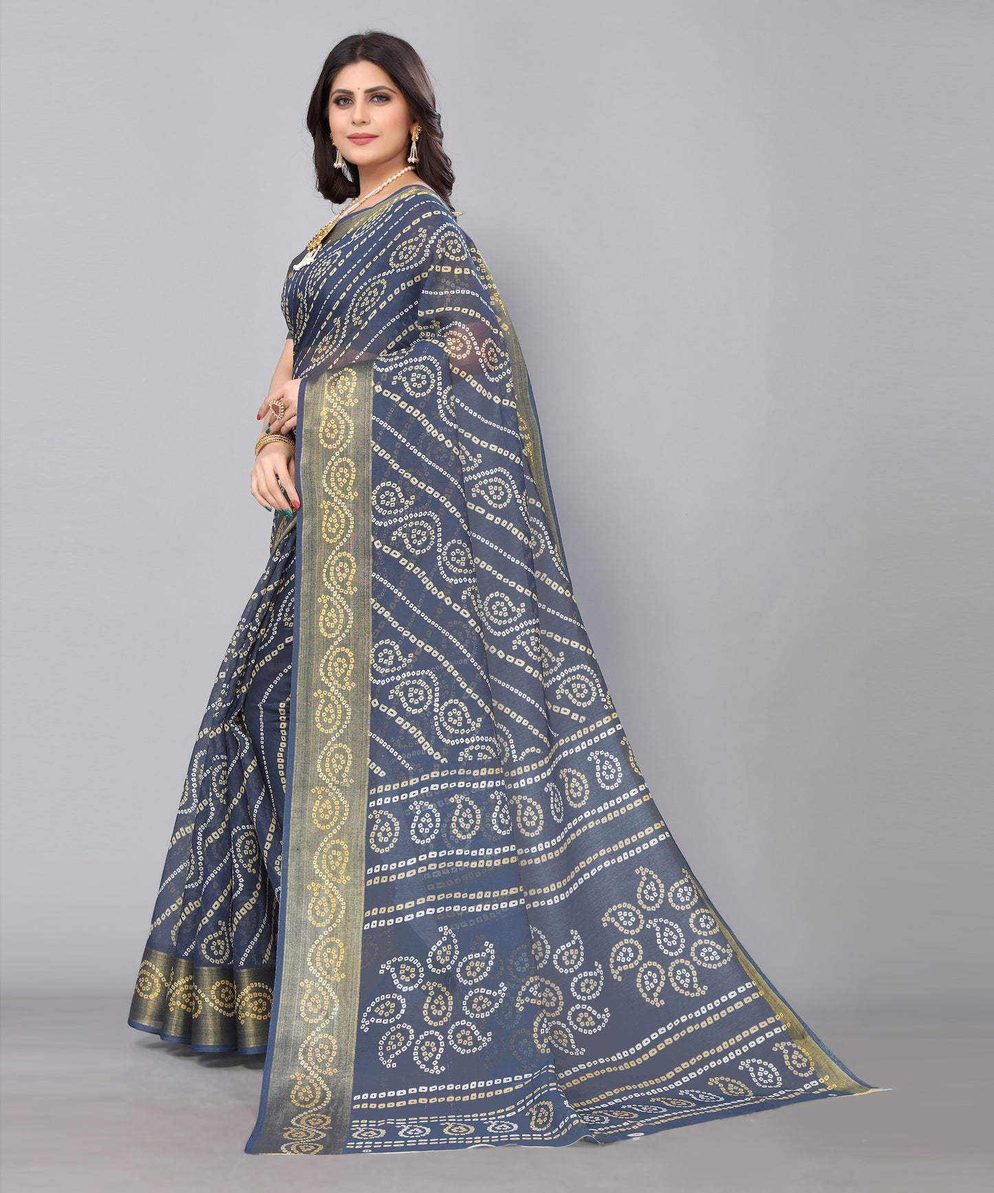TARSHIKA GREY LINEN JARI FLORAL PRINTED SAREE