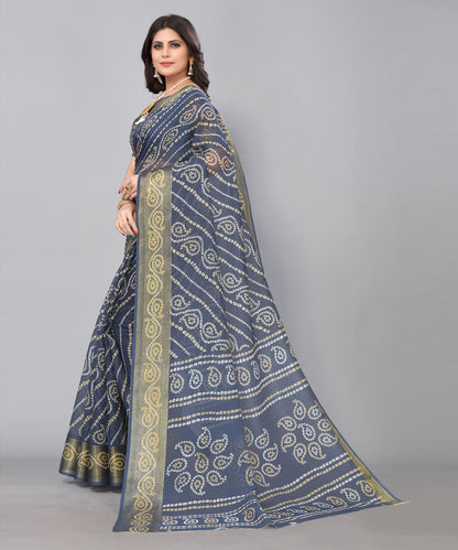 TARSHIKA GREY LINEN JARI FLORAL PRINTED SAREE