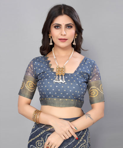 TARSHIKA GREY LINEN JARI FLORAL PRINTED SAREE
