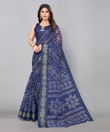 TARSHIKA NAVY LINEN JARI FLORAL PRINTED SAREE