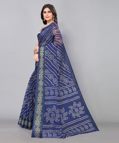 TARSHIKA NAVY LINEN JARI FLORAL PRINTED SAREE