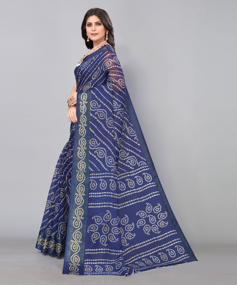TARSHIKA NAVY LINEN JARI FLORAL PRINTED SAREE