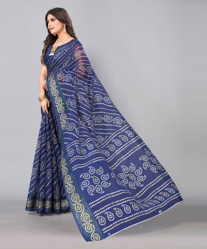 TARSHIKA NAVY LINEN JARI FLORAL PRINTED SAREE