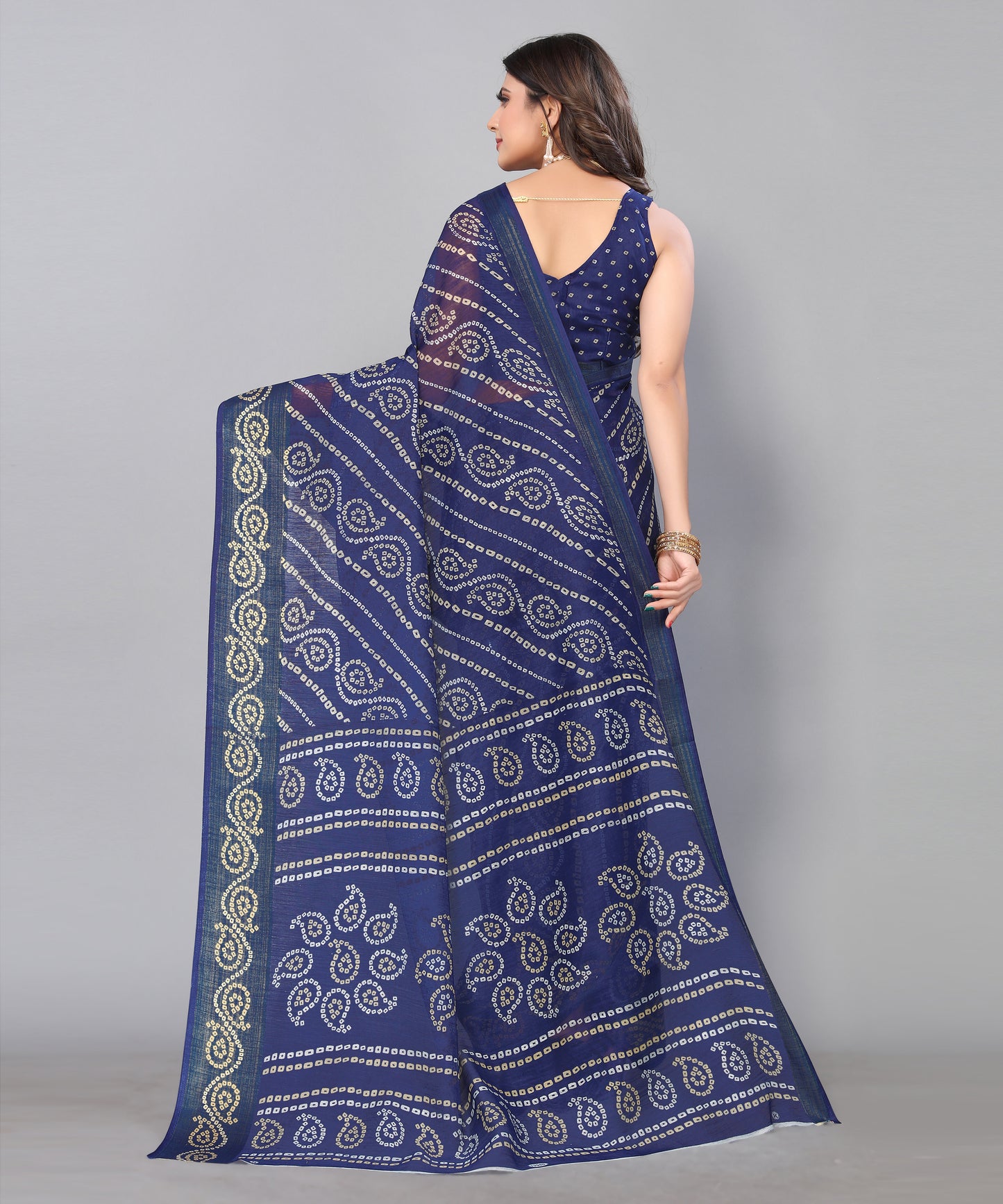 TARSHIKA NAVY LINEN JARI FLORAL PRINTED SAREE