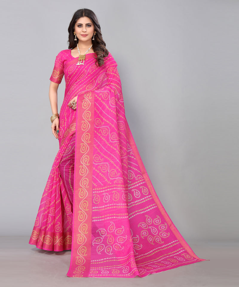 TARSHIKA PINK LINEN JARI FLORAL PRINTED SAREE
