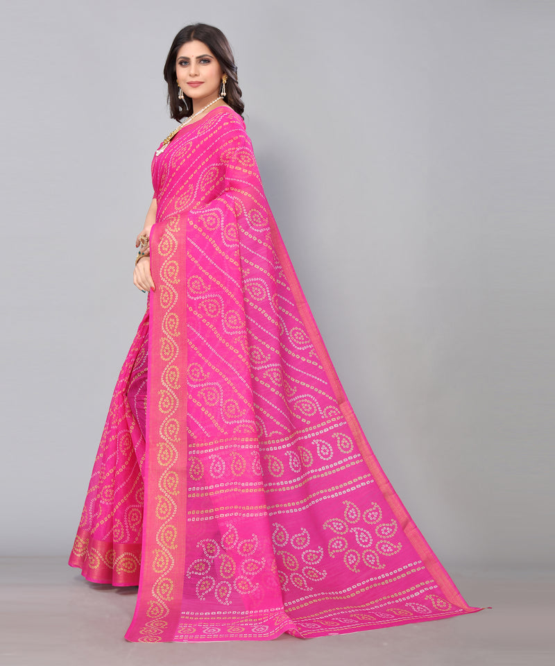 TARSHIKA PINK LINEN JARI FLORAL PRINTED SAREE