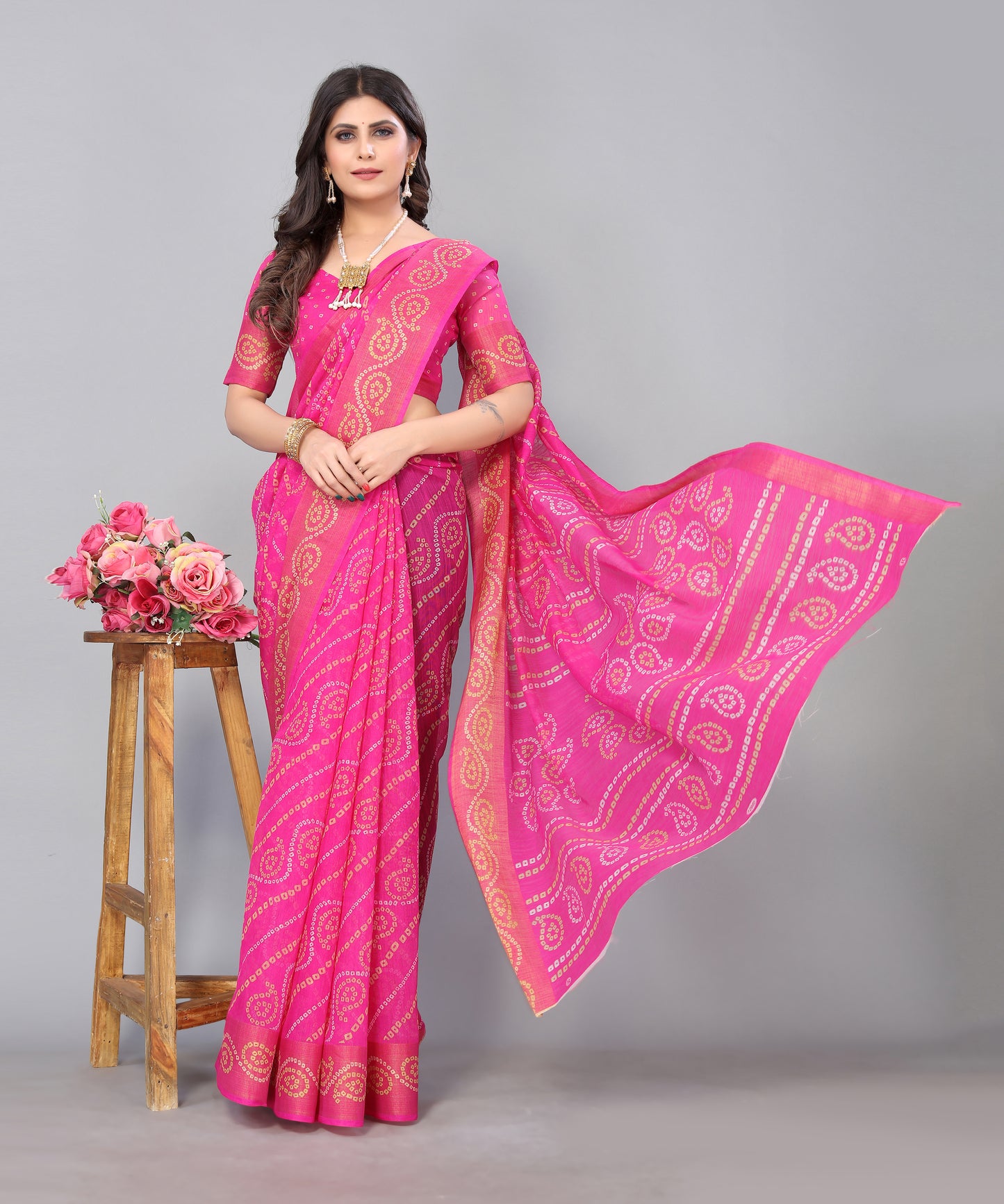TARSHIKA PINK LINEN JARI FLORAL PRINTED SAREE