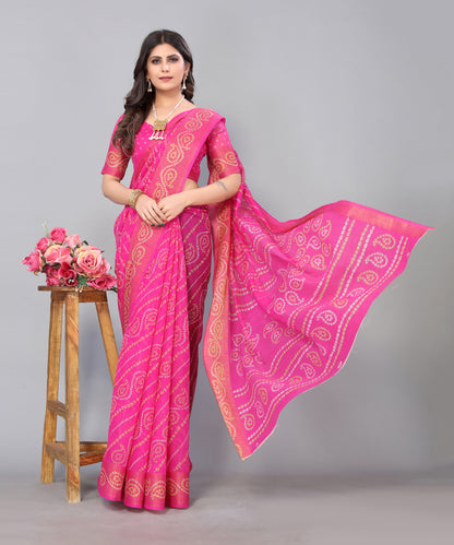 TARSHIKA PINK LINEN JARI FLORAL PRINTED SAREE