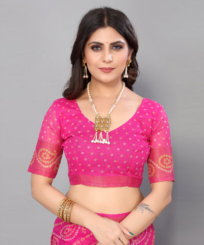 TARSHIKA PINK LINEN JARI FLORAL PRINTED SAREE