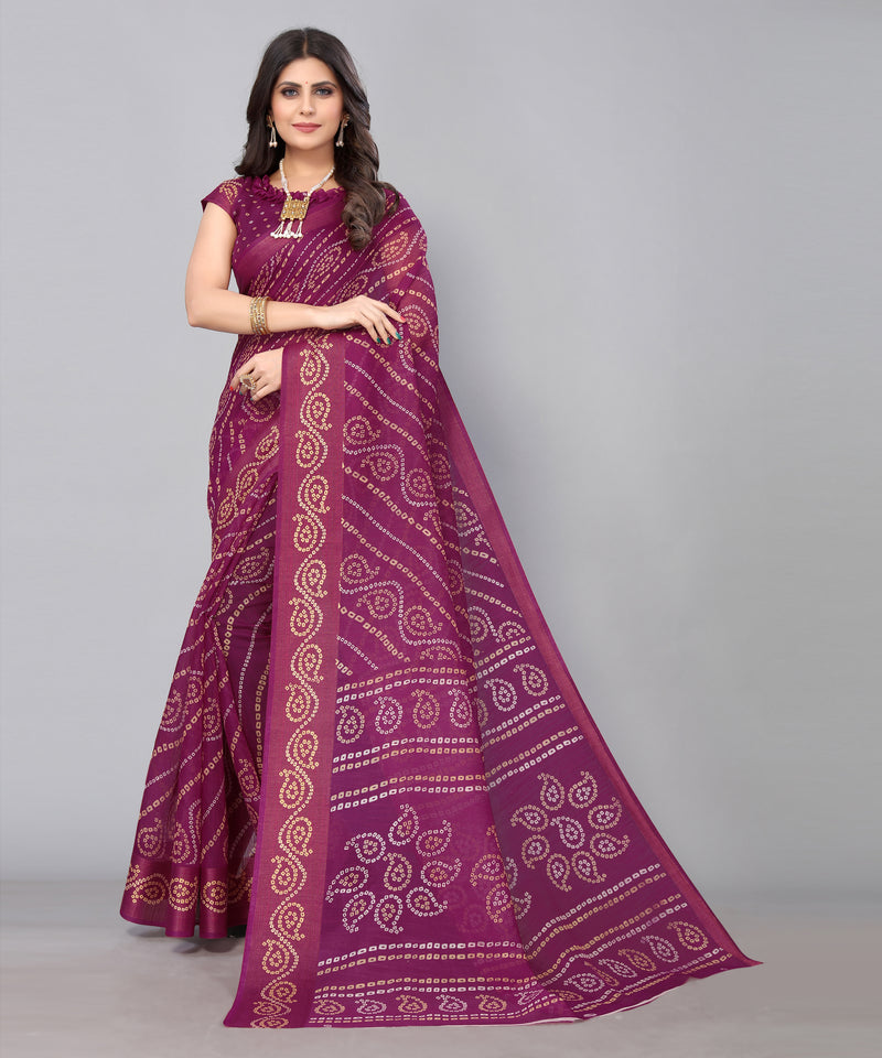 TARSHIKA PURPLE LINEN JARI FLORAL PRINTED SAREE