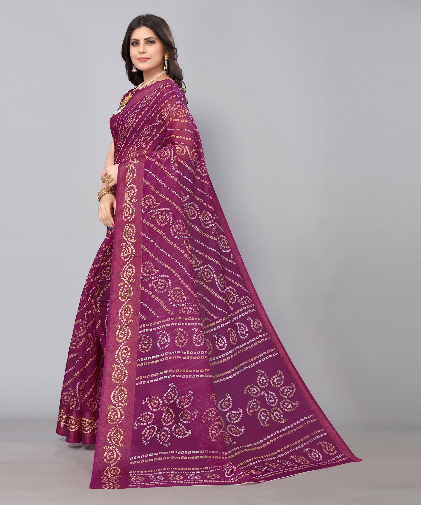 TARSHIKA PURPLE LINEN JARI FLORAL PRINTED SAREE