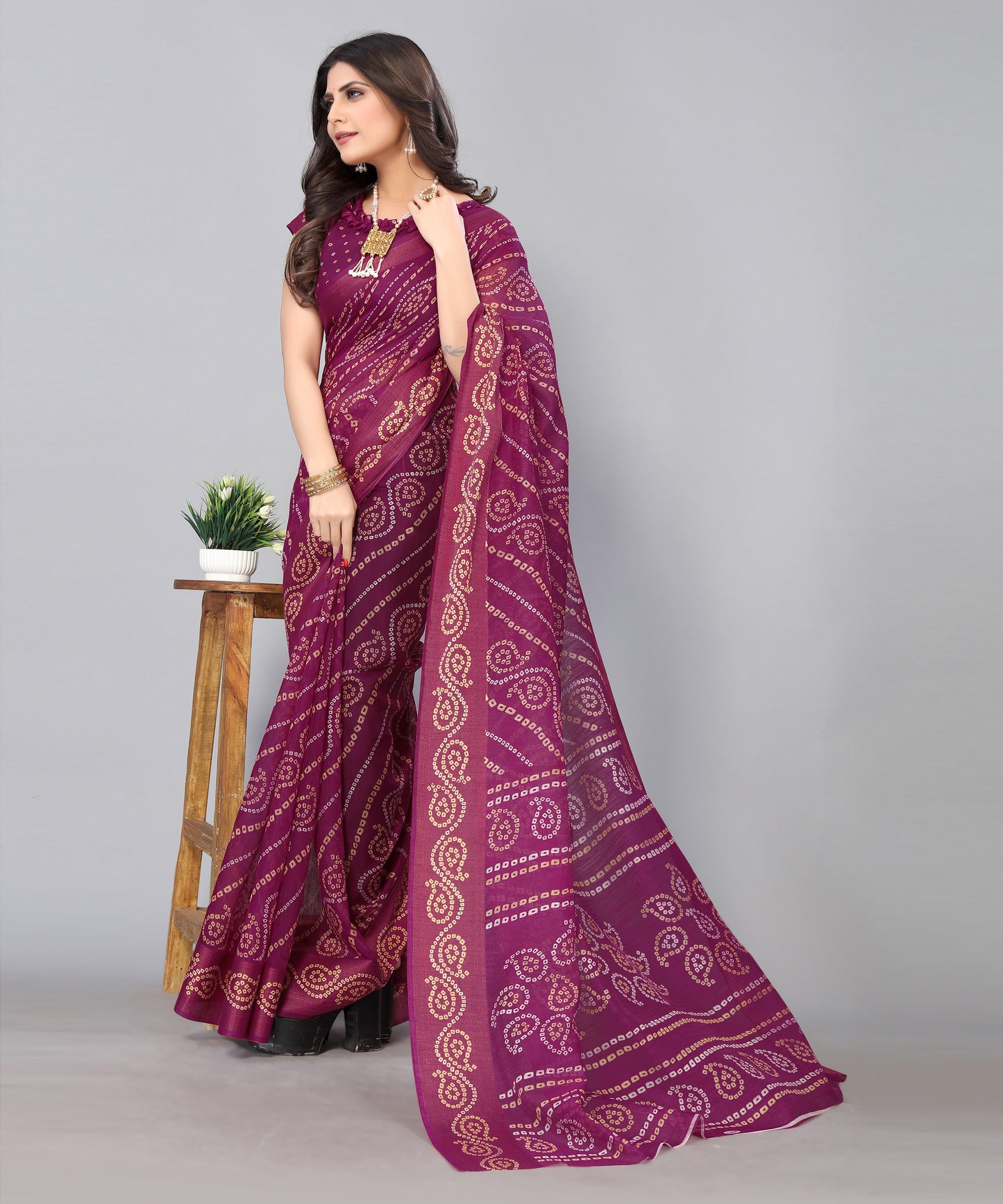 TARSHIKA PURPLE LINEN JARI FLORAL PRINTED SAREE