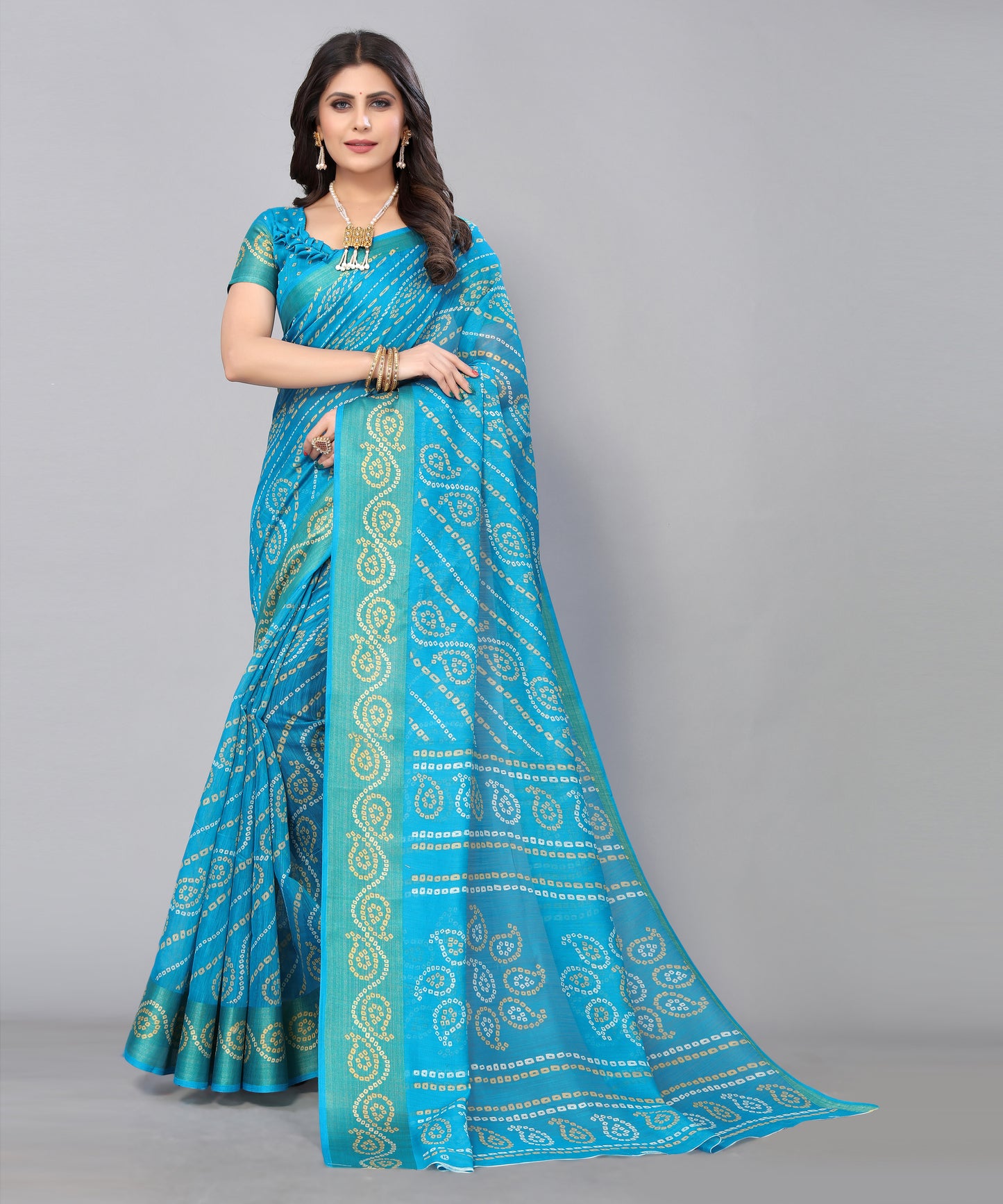 TARSHIKA BLUE LINEN JARI FLORAL PRINTED SAREE