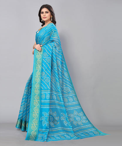 TARSHIKA BLUE LINEN JARI FLORAL PRINTED SAREE