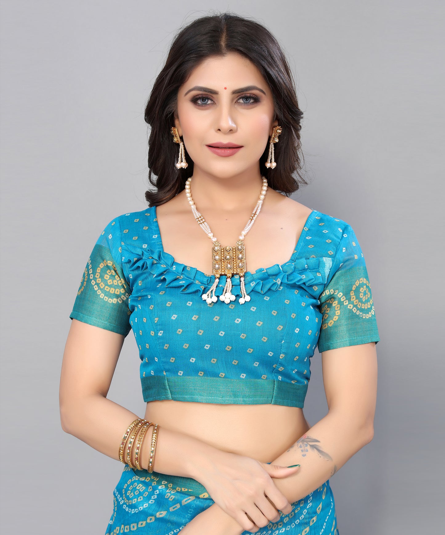 TARSHIKA BLUE LINEN JARI FLORAL PRINTED SAREE
