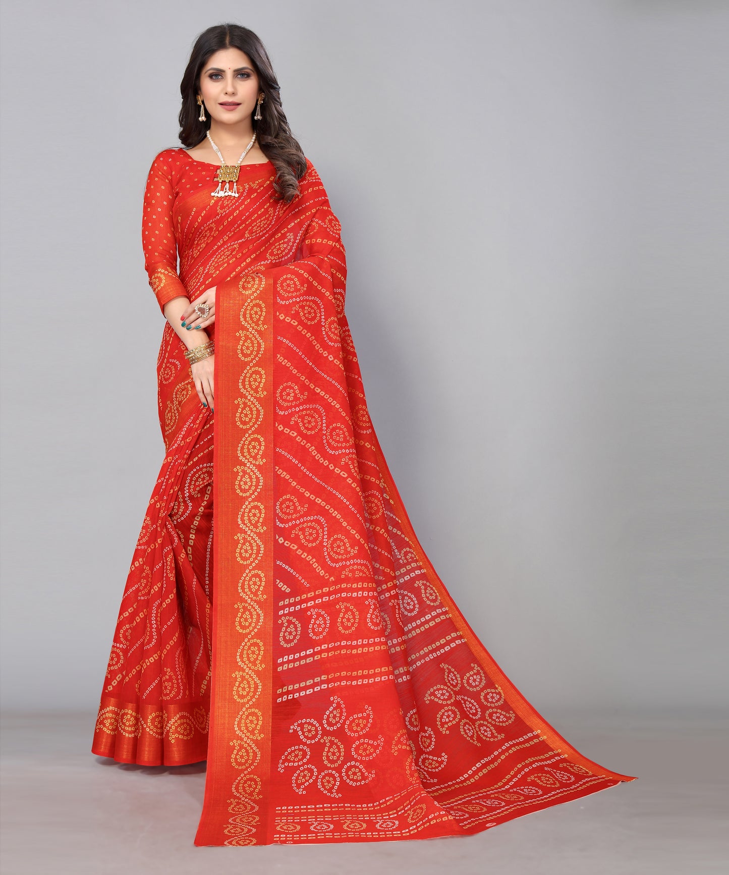 TARSHIKA RED LINEN JARI FLORAL PRINTED SAREE