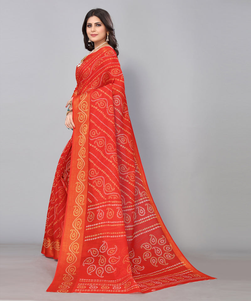 TARSHIKA RED LINEN JARI FLORAL PRINTED SAREE