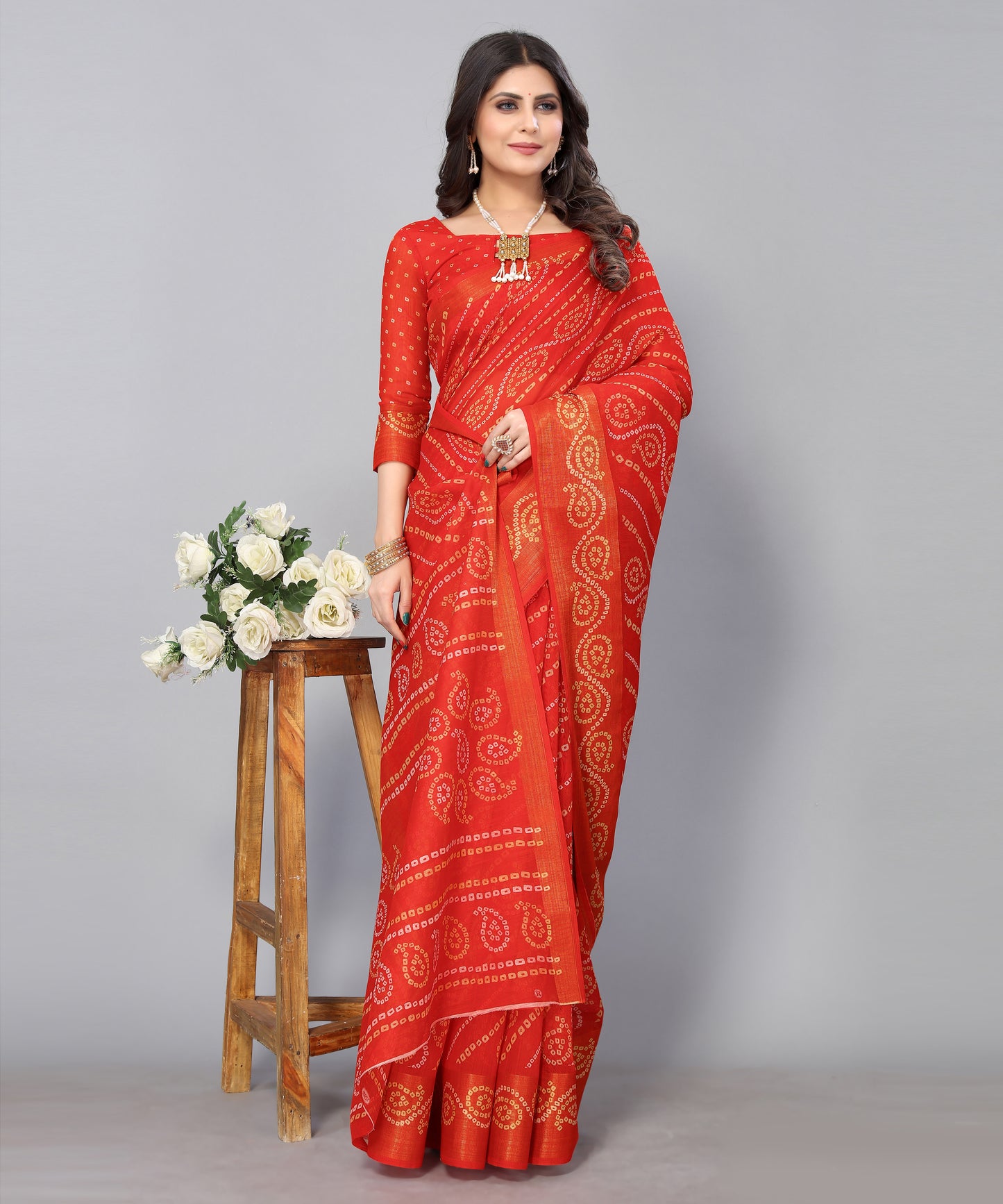 TARSHIKA RED LINEN JARI FLORAL PRINTED SAREE