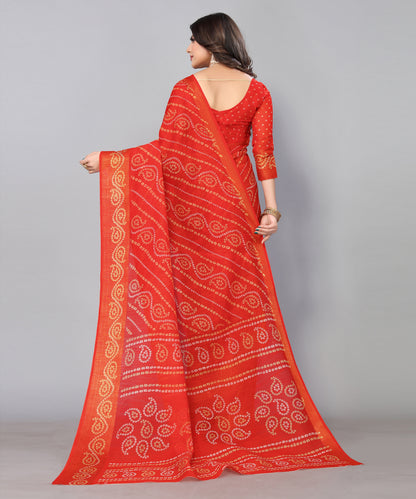 TARSHIKA RED LINEN JARI FLORAL PRINTED SAREE