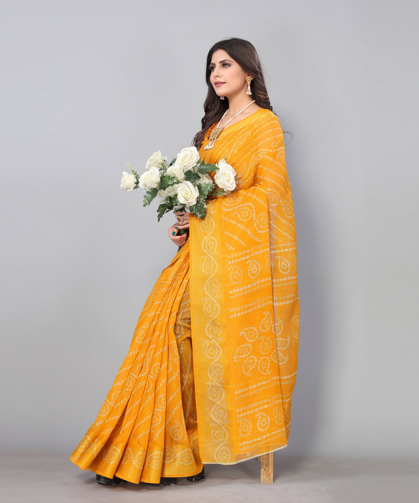TARSHIKA YELLOW LINEN JARI FLORAL PRINTED SAREE