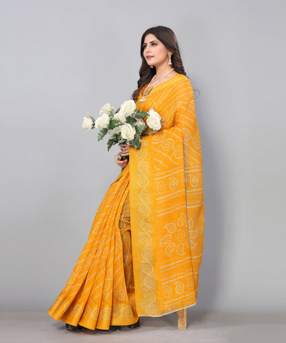 TARSHIKA YELLOW LINEN JARI FLORAL PRINTED SAREE