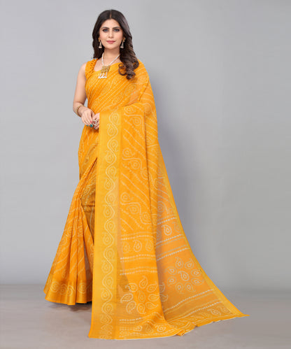 TARSHIKA YELLOW LINEN JARI FLORAL PRINTED SAREE
