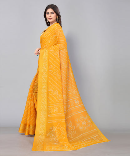 TARSHIKA YELLOW LINEN JARI FLORAL PRINTED SAREE