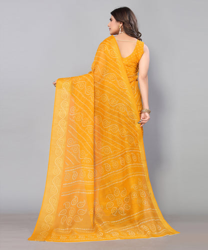 TARSHIKA YELLOW LINEN JARI FLORAL PRINTED SAREE