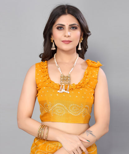 TARSHIKA YELLOW LINEN JARI FLORAL PRINTED SAREE