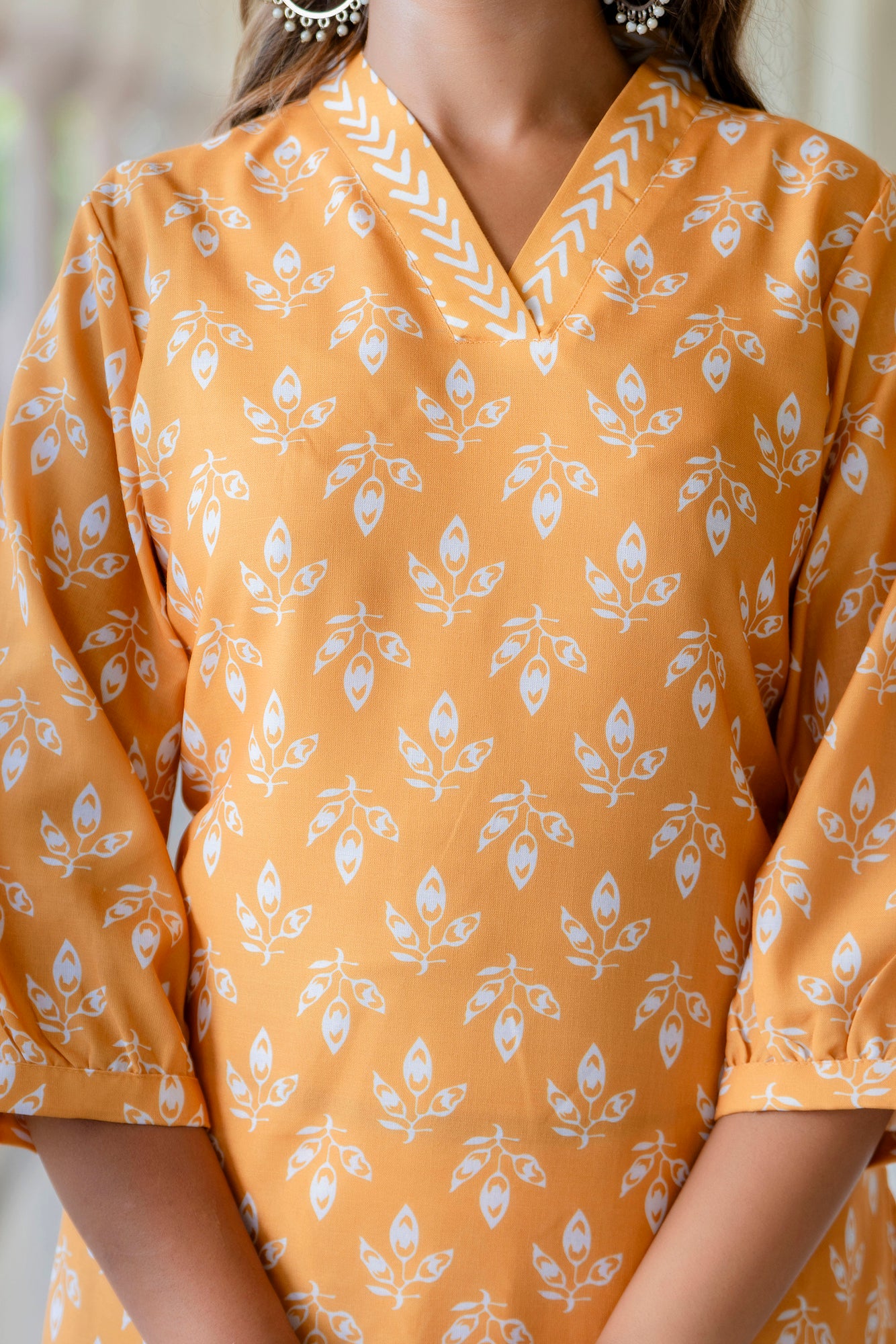 TARSHIKA MUSTARD FLORAL COTTON BLEND KURTA WITH AFGHANI PANT SET