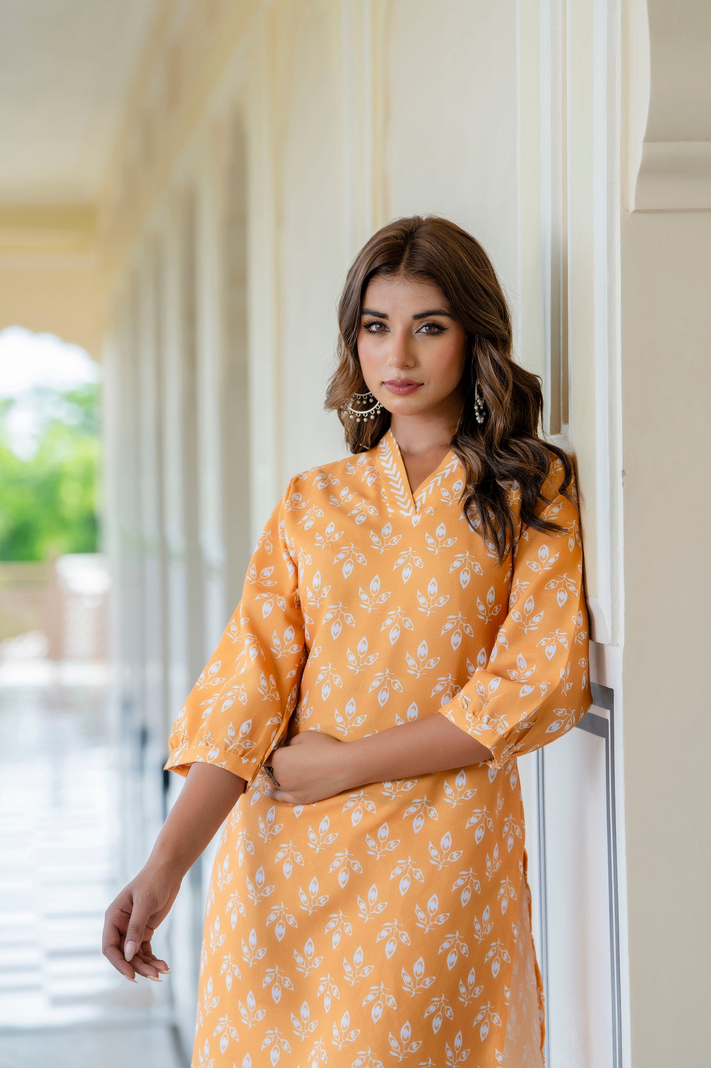 TARSHIKA MUSTARD FLORAL COTTON BLEND KURTA WITH AFGHANI PANT SET