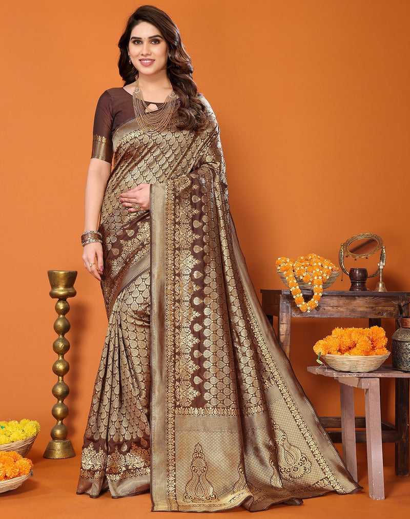 TARSHIKA BROWN BANARASI KANJIVARAM SAREE
