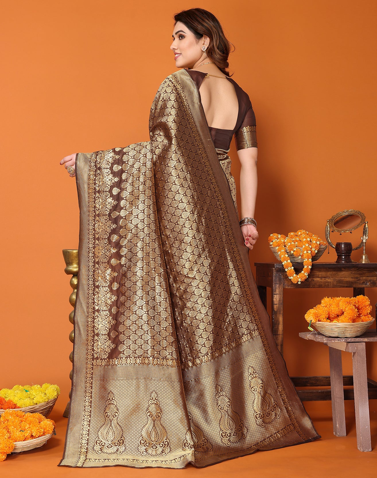 TARSHIKA BROWN BANARASI KANJIVARAM SAREE