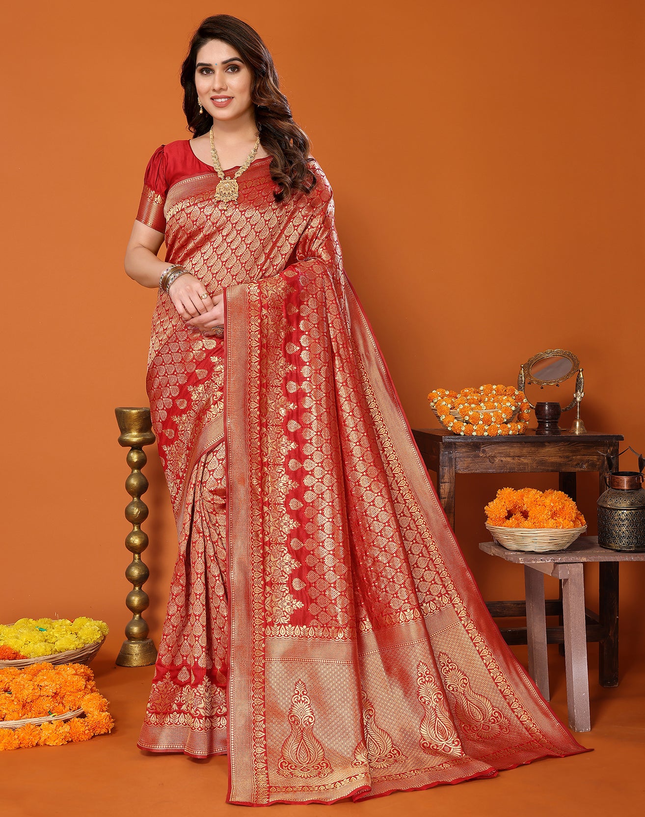 TARSHIKA RED BANARASI KANJIVARAM SAREE