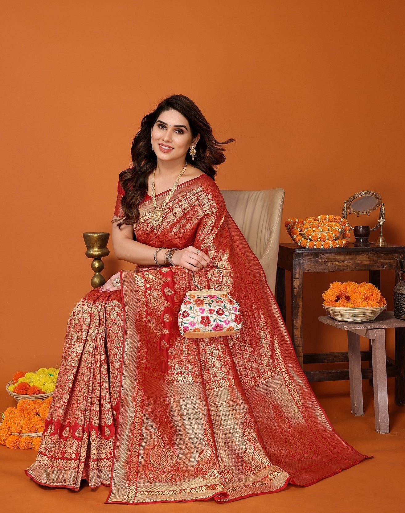 TARSHIKA RED BANARASI KANJIVARAM SAREE