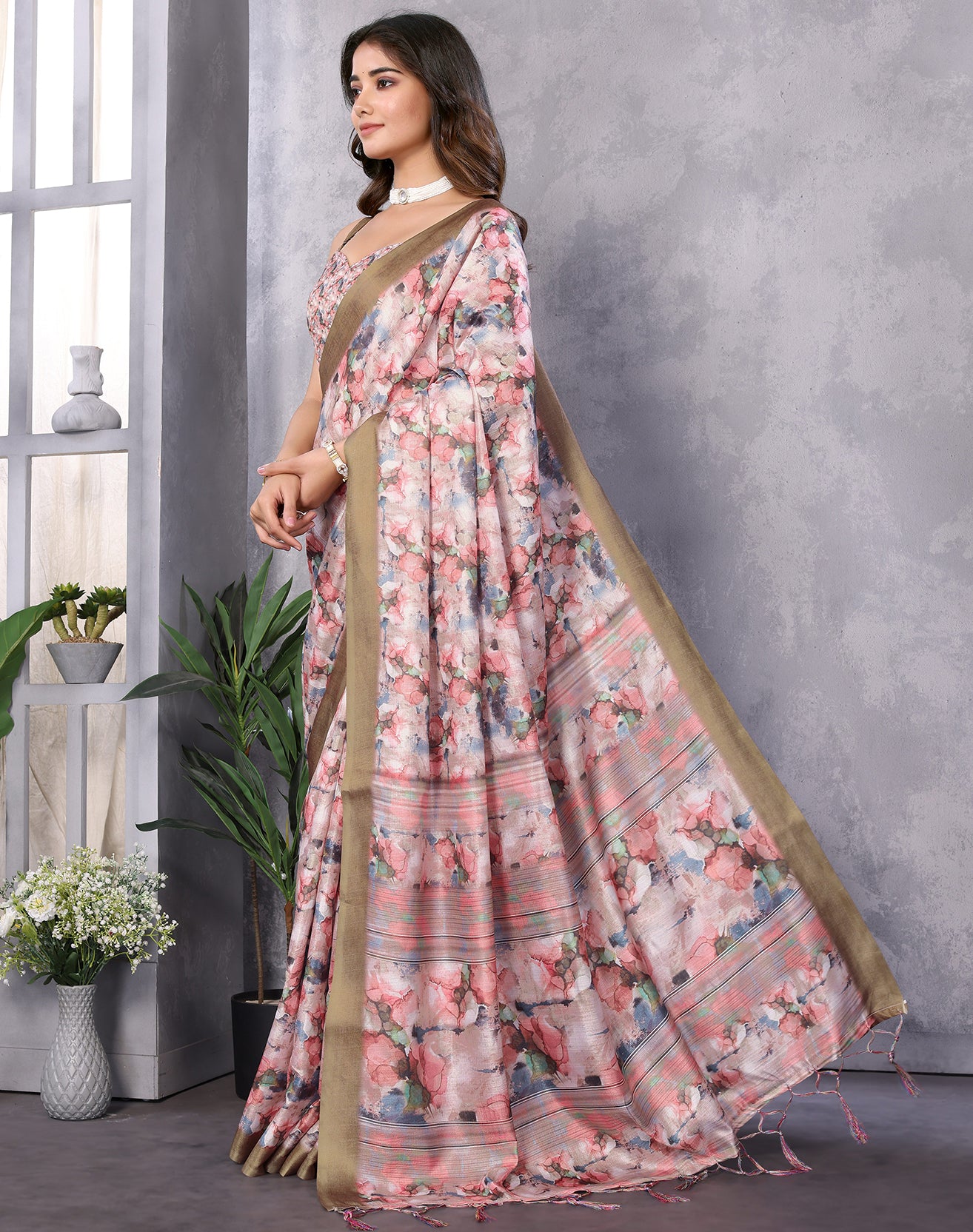 TARSHIKA PEACH DIGITAL PRINT SAREE