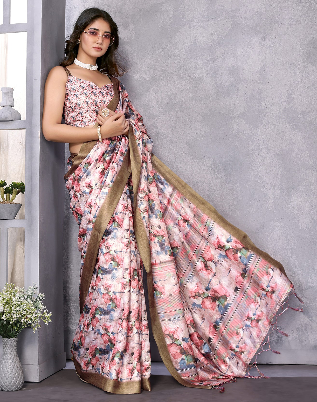 TARSHIKA PEACH DIGITAL PRINT SAREE