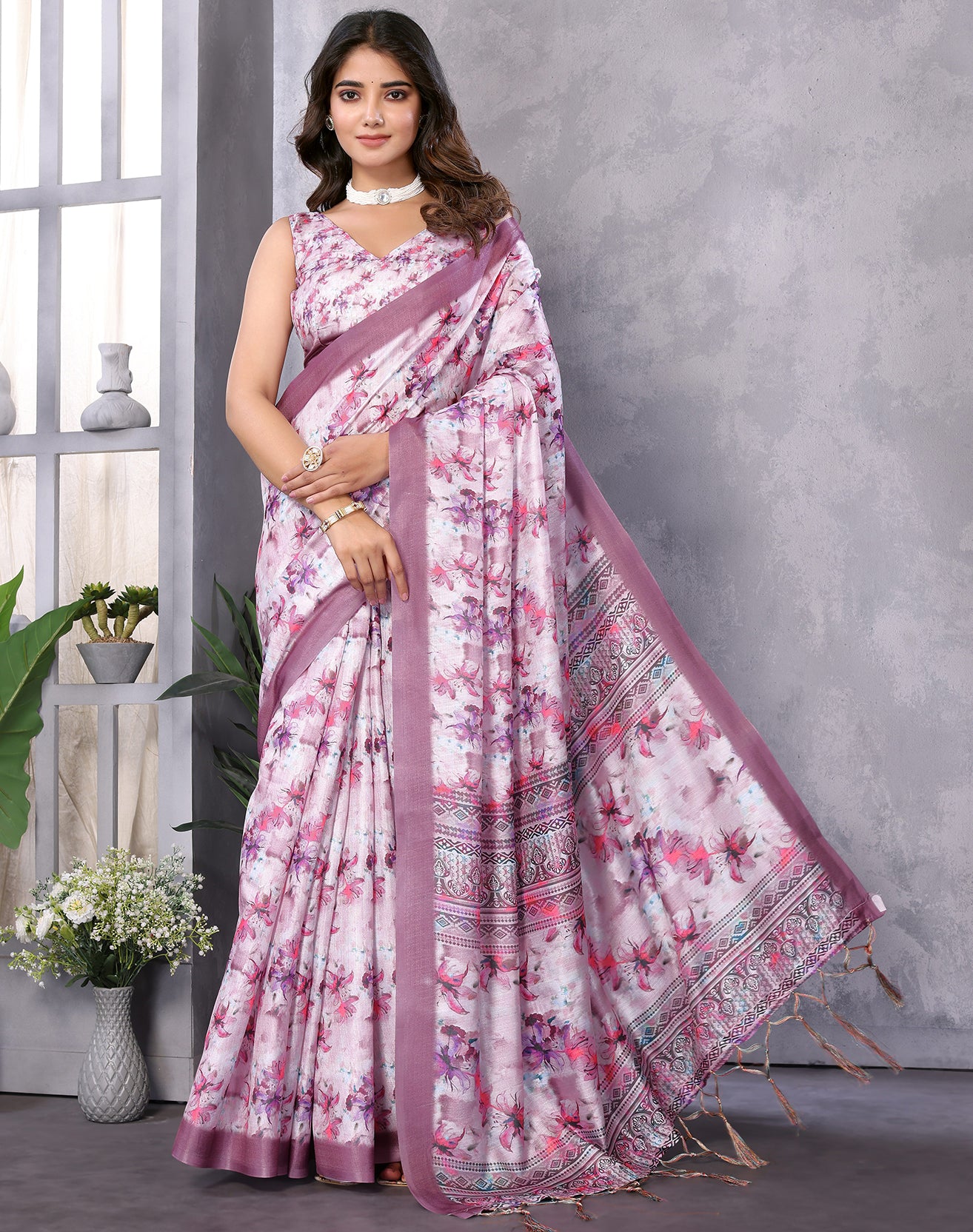TARSHIKA PINK DIGITAL PRINT SAREE