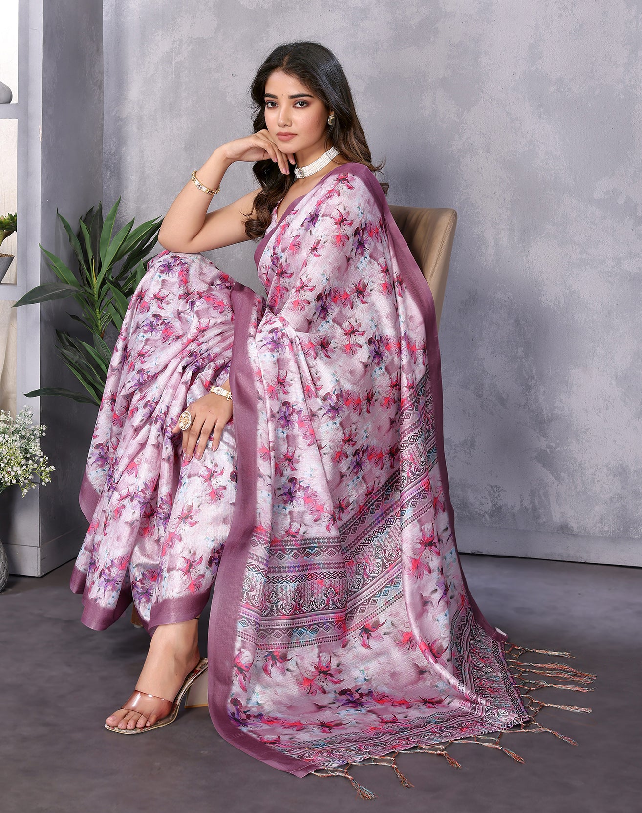TARSHIKA PINK DIGITAL PRINT SAREE